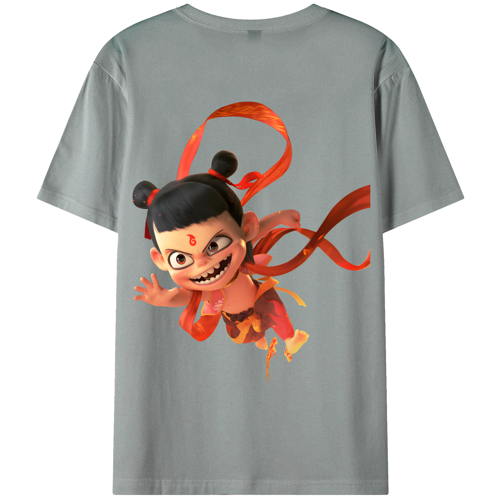 （画像用） Ne Zha 2 ナタ 魔童の大暴れ 綿100％ メンズ半袖Tシャツ（バックプリント） 通気性